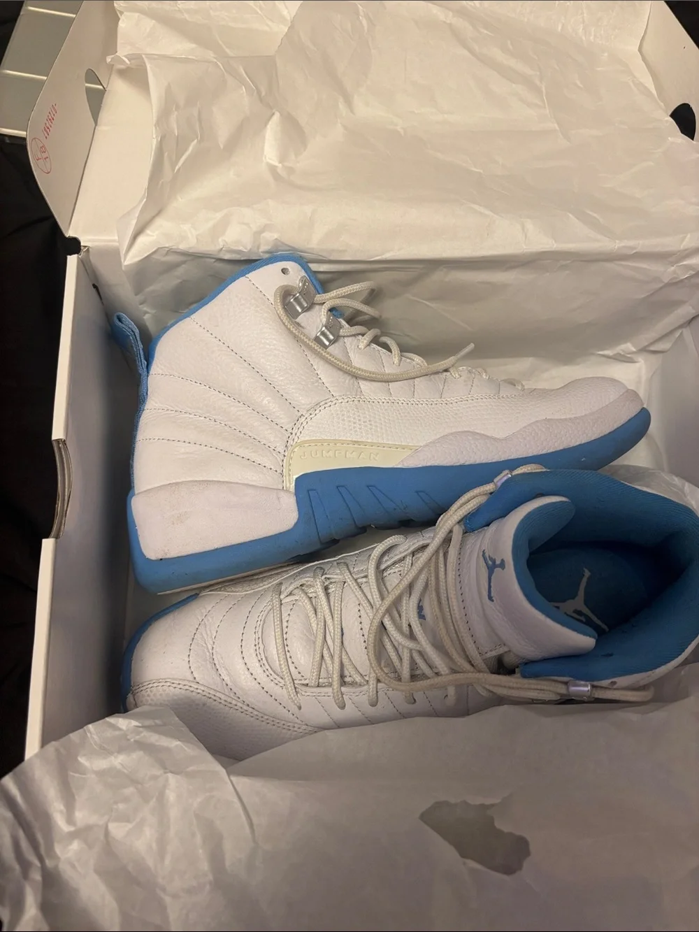 Jordan Retro High-Top Sneakers in White and Light Blue